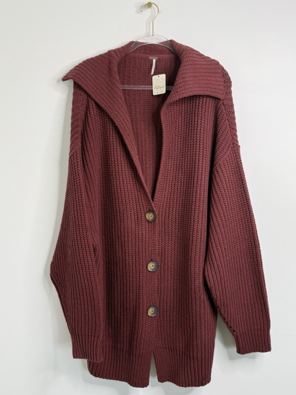 Free People Women’s Swim Too Deep Long Chunky Cardigan Size L NWT Collared